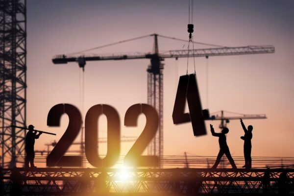 Construction 2024 Silhouette of staff. New Year concept
