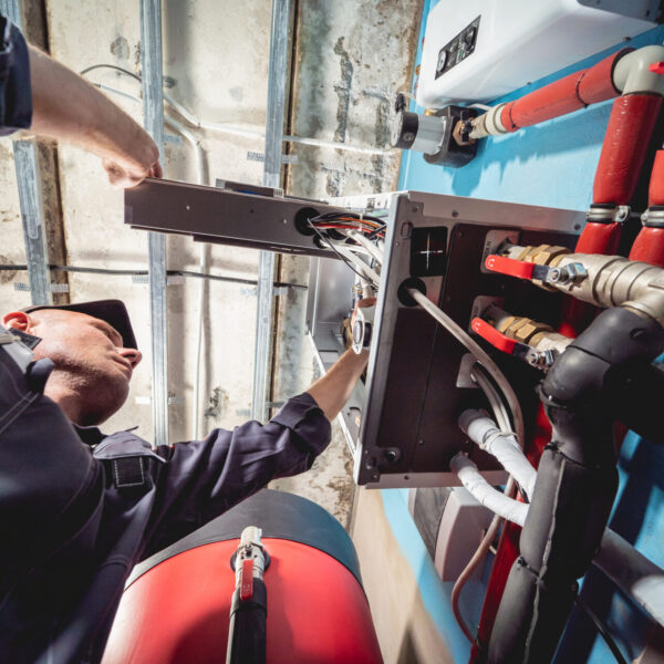 Air conditioning technician is checking air conditioner.